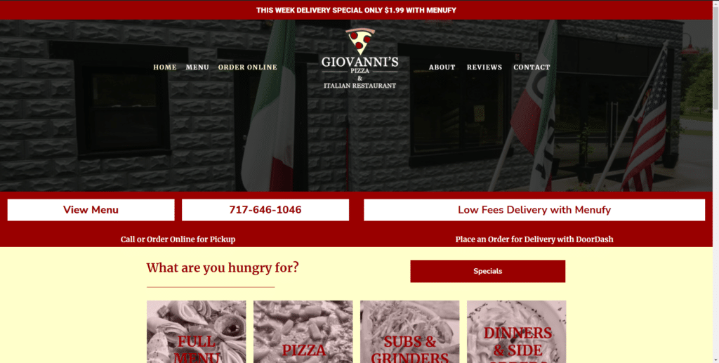 Media Tech Group Portfolio Website Design WordPress Elementor Giovannis Pizza Italian Restaurant