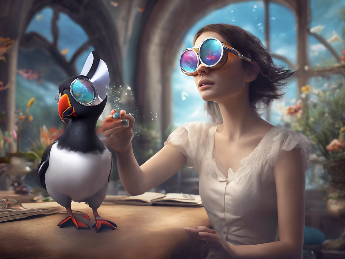 a woman wearing goggles and a bird