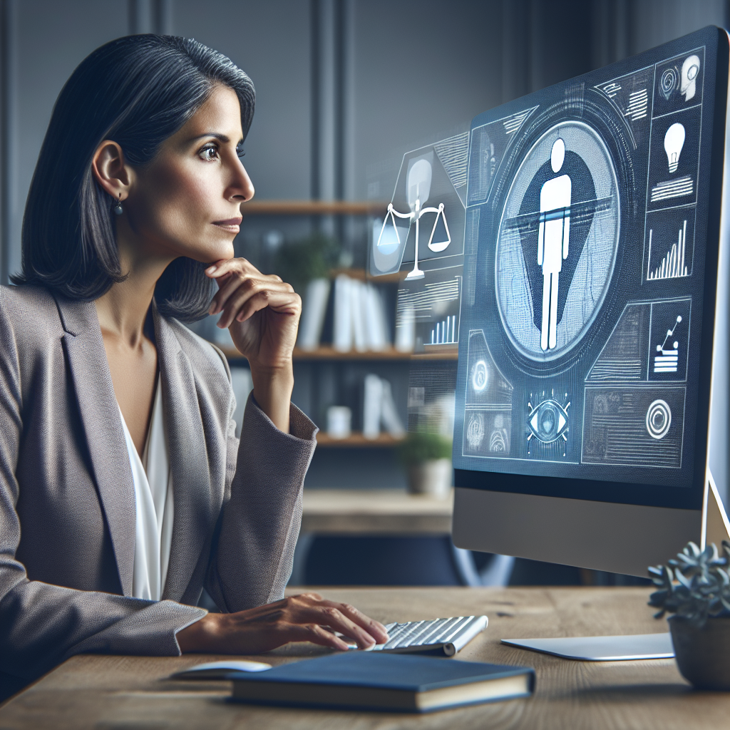 a woman looking at a computer screen