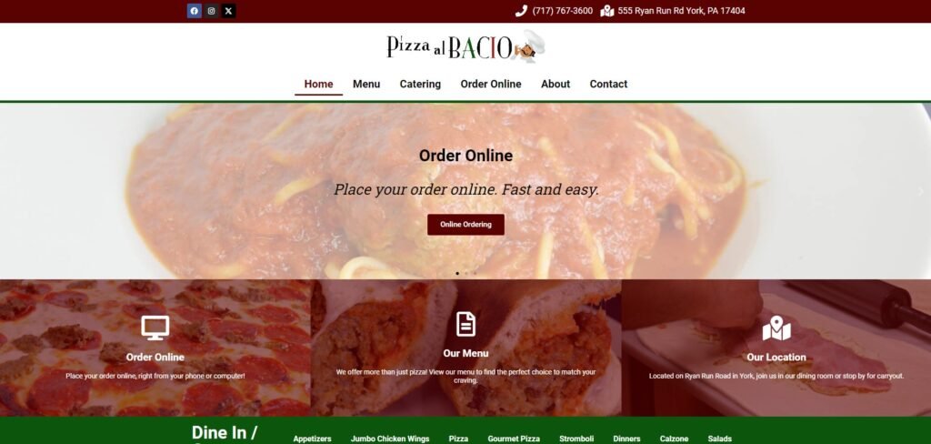 a screenshot of a pizza menu